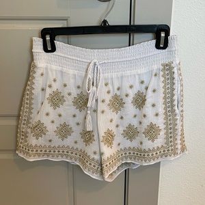 White and Gold embroidered J Crew shorts